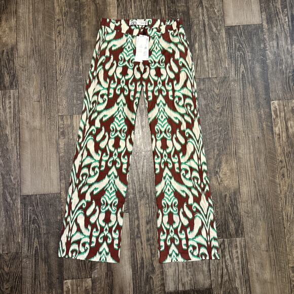Zara Pants - Zara Ikat Print Pants Women’s XS Straight Wide Leg Lightweight Resort